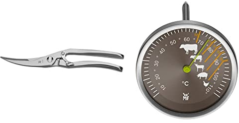 WMF Geflügelschere mit Knochenbrecher 25 cm & Fleischthermometer analog 6,3 cm, Bratenthermometer mit Garpunkte-Markierungen für Steak Rind Kalb Lamm Schwein Geflügel, Sonde bis 110°C