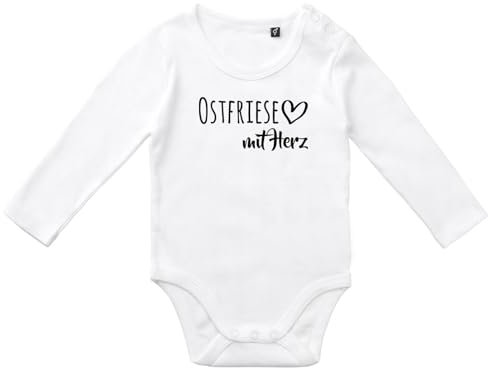 Huuraa Unisex Strampler Ostfriese mit Herz Geschenk Größe 68 White Bio Baumwolle Fairtrade Ostfriese Souvenir
