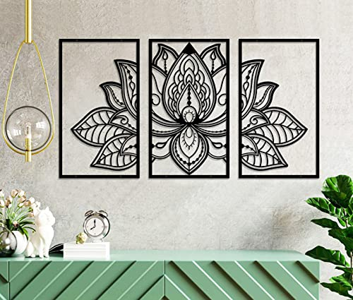 ESTART Großes Lotus-Blume-Metall-Wanddeko 3-teiliges Set, Religion Glaube Mandala Heimwanddekoration für Wohnzimmer chlafzimmer Büro und Yoga-Raum