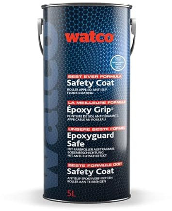 Watco Safety Coat Hygienic - 5L - Anti slip, epoxy resin concrete floor paint - Safe for food production areas, easy clean non slip paint - Ideal for kitchens (Tile Red)