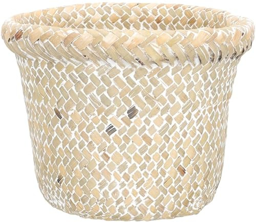 Healeved Retro Braided Bucket Wicker Waste Paper Basket Natural Rattan Waste Bin for Bedroom and Home Storage