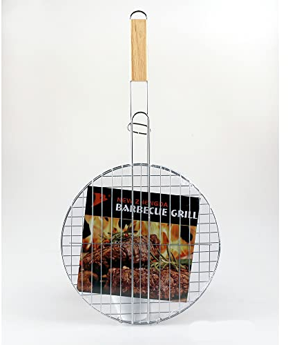 Paletta rotonda per barbecue, con manico in legno, 30 cm, colore: argento