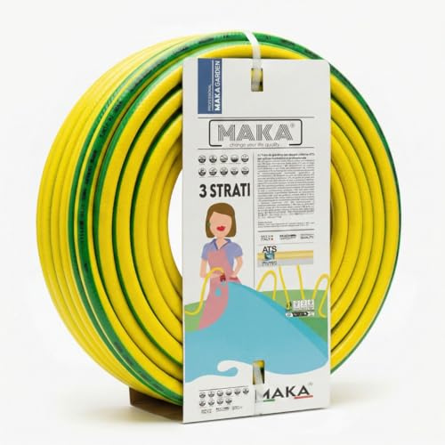 MAKA Tubo per Acqua Giardino 15 metri 5/8 Pollice 3 Strati Pressione 20 Bar Flessibile, Canna Acqua Giardino, Doppio Rinforzo Tessile Retinato Magliato Resiste a Caldo Gelo UV 4 Stagioni