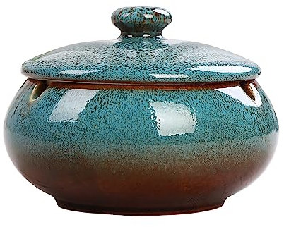Cendrier Exterieur Anti Odeur en Ceramique et Porcelaine avec Couvercle pour Fumeurs - Pour La Maison ou Le Bureau (B)