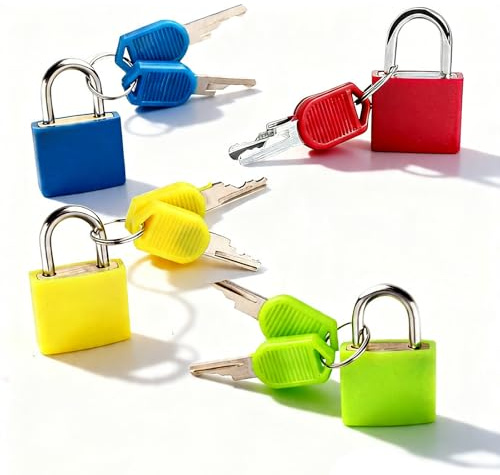 YSFSootie Suitcase Locks with Keys, Colored Luggage Padlocks Mini Travel Locks for School Gym Locker, Backpack, Travel Bags, Laptop Bag (4 Pcs)