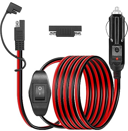 10FT/3M SAE auf Zigarettenanzünder-Stecker mit Schalter YACSEJAO 14AWG 12V Zigarettenanzünder-Stecker auf SAE-Schnellverschluss-Adapter-Verlängerungs-Ladekabel mit 15A-Sicherung und LED-Licht