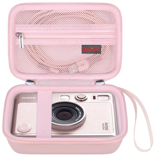 Elonbo Camera Carrying Case Compatible with Fujifilm Instax Mini EVO Instant Camera, Camera Lens Cover Photo Printer Travel Protective Storage Holder,Mesh Pocket Fits Film Charger,Pink+Inside Pink
