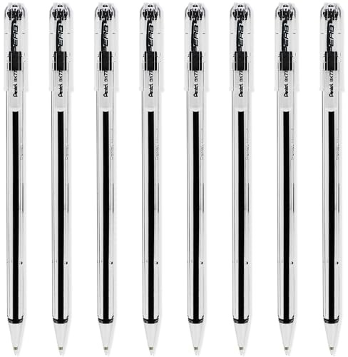 Pentel Superb Kugelschreiber, 0,7 mm Spitze, 0,25 mm Strichbreite, feine Strichstärke, nachfüllbare Tinte, BK77 – 8 Stück – schwarze Tinte