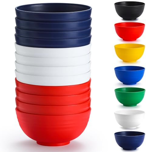 Berglander Kunststoff Schalen Set 12 Stück 750ml, IT Color mehrweg Plastik Ramen Schüssel, Suppenschüsseln, Müslischüssel für Erwachsene, Kinder, Zuhause, Restaurant, Garten, Picknick