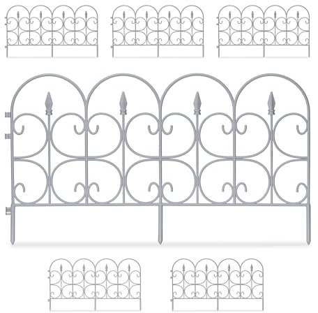 Relaxdays Beetzaun, 30er Set, HxB: je 38 x 68,5 cm, Zierzaun Garten, zum Stecken, Beeteinfassung antik, Kunststoff, grau