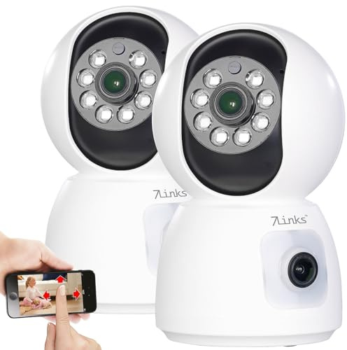 7links Überwachungskamera innen: 2er-Set Dual-Linsen-WLAN-Kameras, Full HD, Farb-Nachtsicht, Tracking (Überwachungskamera Sirene, Hunde, PC)