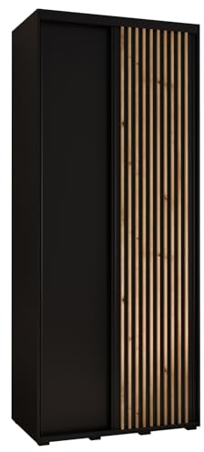 MEBLE KRYSPOL Lanko 1 Schrank mit Zwei Schiebetüren mit Stange, Regale - Moderner Aufbewahrungsschrank für Schlafzimmer, Wohnzimmer - 235,2x110x45 cm - Schwarz Schwarz Artisan