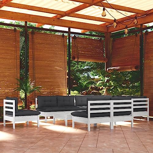 QZZCED 11-TLG. Garten-Lounge-Set mit Kissen Weiß Kiefer Massivholz Gartenmöbel Set Garten-Couch-Set Gartensofa-Set Terrassen-Sofa-Set für Terrassen, Gärten, Balkone, Hinterhöfe
