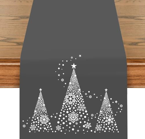 khevga Tischläufer Weihnachten mit Weihnachtsbaum in Gold 140 x 40 cm (Grau)