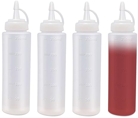 4 Pack Squeeze Bottle - 8oz / 250ML Plastic Squeezy Sauce Bottles with Cap, Squeeze Condiment Bottle Dispensing Ketchup Bottle for Sauce,BBQ,Salad Dressing,Paint,Oil,Icing,Liquids,Art,Crafts,Glue