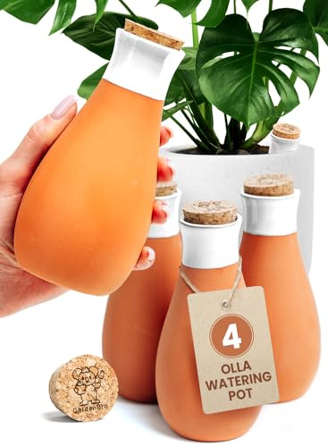 Ollas Pflanztöpfe aus Terrakotta, 4 Stück, 400 ml, selbstbewässernder Pflanzeinsatz, Olla-Bewässerungssystem für 1 Woche, einfach zu befüllen, Tonpflanzen-Bewässerungskugeln für Außen- und