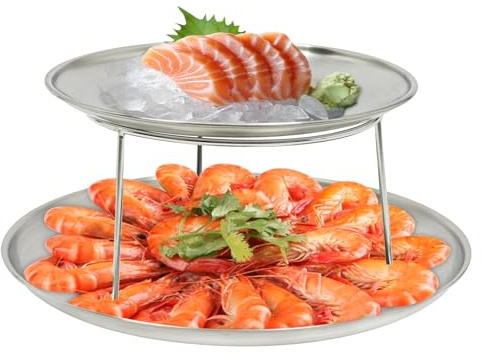 LENDISIY Lot d'assiettes à fruits de mer, assiettes à 2 étages, plateau de service pour fruits de mer, plateau alimentaire avec support