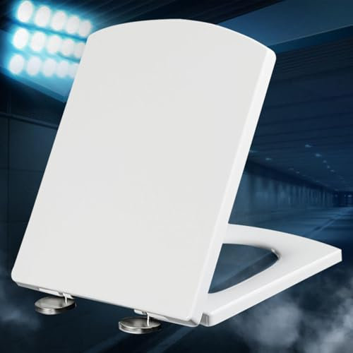 Eckig Toilettendeckel mit Absenkautomatik Wc Sitz Softclose Abnehmbare Eckig Toilettensitz Duroplast Wc Deckel Verstellbaren Edelstahlscharnieren Klositz,white-34.5 * 43cm