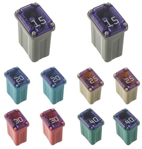 JAMHER 15A 20A 25A 30A 40A 32V Slow Blow FMM MCASE Type Fuses Micro Female Cartridge Fuses Low-Profile Fuses Kit(Pack of 10pcs)