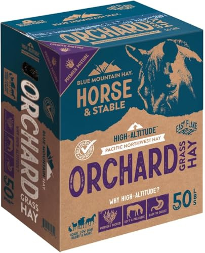 Blue Mountain Hay High-Altitude Orchard Grass Hay Easy Flake Box (50 lb),Leafy Texture, High Protein Fiber & Minerals, Easy Storage Feed Solution for Homestead Use