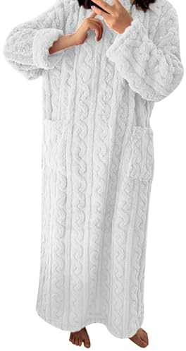 KBOPLEMQ – Pijama de forro polar para mujer de invierno, ropa de dormir, camisón largo y esponjoso, traje de casa cálido, pijama de jacquard, ropa interior de dormir, chaqueta de punto oversize