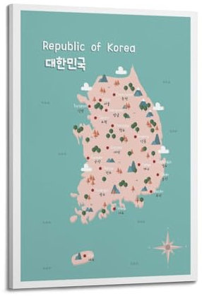 qiyan Poster decorativo da parete con mappa dell'Asia e Corea del Sud, stampa artistica su tela, poster decorativo moderno, per camera da letto, per camera da letto, 50 x 75 cm