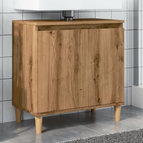 Myheimly Waschbeckenunterschrank,Badschrank mit Stauraum,Waschtisch Unterschrank mit Holzbeinen,Schrank Badunterschrank Badmöbel,Holzwerkstoff WaschbeckenunterschrankEiche handwerklich