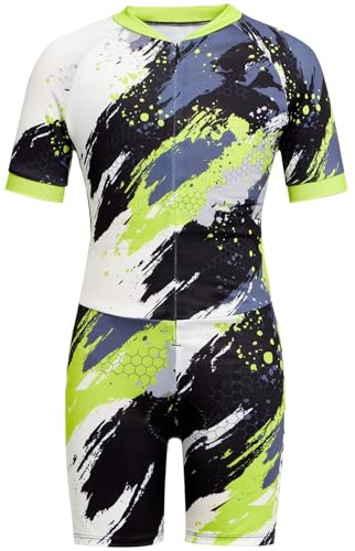 Gogokids Cykeltröja för ungdomar, pojkar, flickor, cykelshorts med fickor, tryckta sportcykelshorts för barn, gRÖN, 7-8 År