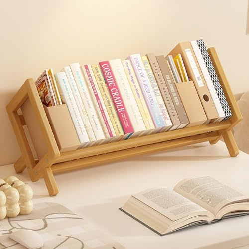 Niciksty Schreibtisch-Bücherregal, Kippbares Bücherregal aus Holz für Wohnzimmer/Zuhause/Büro, Schreibtisch-Bücherregal-Organizer für Zuhause, Büro
