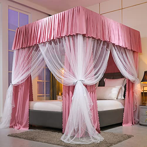 Prinzessinnen-Betthimmel mit 4 Eckpfosten und süßem Moskitonetz für Mädchenbetten, Erwachsenenschlafzimmer, Kinderzimmer; Vorhangnetz für Einzel-/Doppel-/Queensize-/Kingsize-Betten (Blumenrot, Einze
