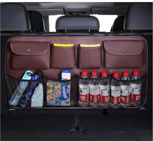 WENYANDP Kofferraum Taschen Auto für Ford Mustang Mach-E 2021-2023, Hängend Leder Kofferraumtasche Faltbar Aufbewahrungstasche Auto ZubehöR,E/Coffee