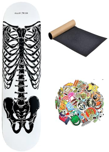 Tavola da Skate scheletro professionale SKELETON Skateboard deck con Grip incluso MISURE DECK 8.0 o 8.25 + 10 stickers skate (skeleton, 8.0 + stickers)