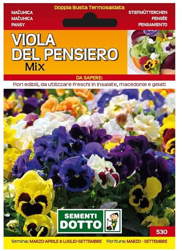 Sicignano | Semi Viola del Pensiero in Miscuglio Mix, Fiori Colorati Compatti, Pianta Annuale-Biennale, Busta Extra - 2 Confezioni da 0.23g, Adatta a Pieno Sole