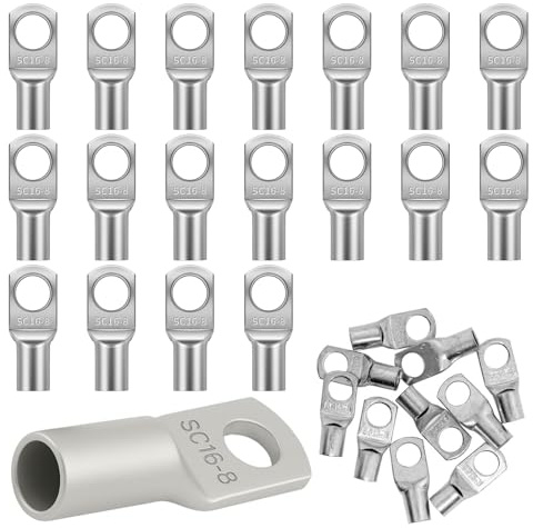 Rohrkabelschuh SC16-8, 18 Stück Kabelschuhe Set 16mm², M8 Ringkabelschuhe für Kfz Batteriekabel, Kupfer Rohrkabelschuhe Set, Kabelschuh 16mm2, Kabelschuhe Sortiment für Auto, Kabelösen