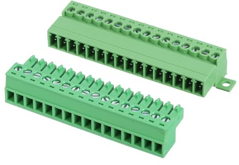 sourcing map Connettore a morsettiera a vite a 16 pin, passo 3,5 mm, maschio e femmina, terminale a vite per montaggio su PCB 300 V 8 A, connettore verde per progetti elettronici domestici