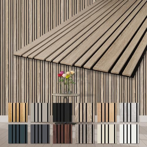 HEXIM Akustikpaneele 2 Stück 278x60cm Holz Mila - flexible Holzpaneele Platten Wandpaneele Wanddeko Kombipaneel Wandverkleidung Schalldämmung Akustikfilz braun (3.34m² Sonoma Oak)