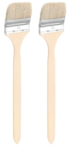 sourcing map 2pcs Bent Radiator Paint Brush 3 Width Curved Wall Paint Soft Bristle Brushes with Long Wood Handle for DIY Paint Flat Art Furniture Cabinet Fences Deck Wall Trim, Brown