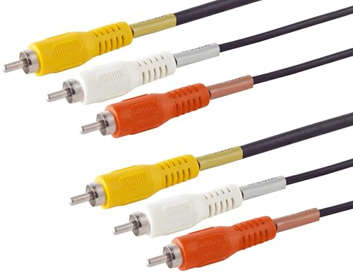 1aTTack.de 1x 10m - Cinch Videokabel 3 Cinchstecker auf 3 Cinchstecker 1x Video 2x Audio RCA Verbindungskabel Vergossene Stecker für TV DVD AV Receiver