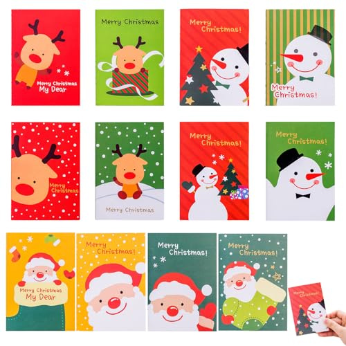 SEPWGUMD 24 pezzi Mini Quaderni di Natale Taccuini Tascabili Portatili per Bambini Babbo Natale, blocchi note natalizi mini, Mini blocco note natalizio, tascabili 8.5x12 cm con design tema Natale