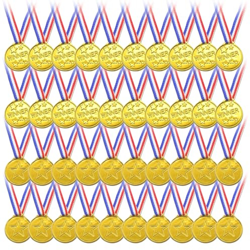 Duoleimi Medalla para niños, 40 medallas de Oro para ganadores, Medalla Personalizada de plástico con Collar, Premio para niños para competiciones, días Deportivos o Eventos Escolares