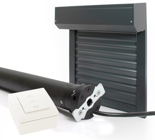 Rollladen-Set, verstellbar, aus Aluminium, einfache Montage, für Fenster (kabelgebunden, motorisiert, H 120 cm x L 120 cm)