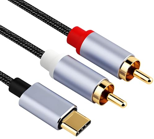 kwinfei Cavo USB Tipo C a 2 RCA con Chip DAC, Cavo RCA Audio Hi-Fi 24bit/96kHz, Cavo RC-A Jack per smartphone serie 17-15, Galaxy S24/S25, Laptop, come Cave AUX USB C per Sistemi Hi-Fi