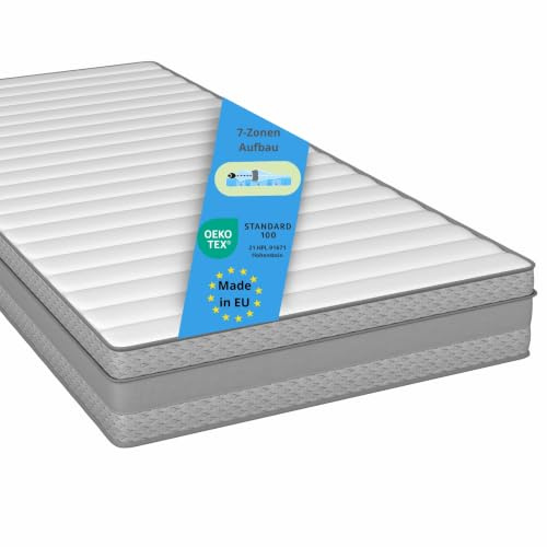 Bodyprotect Federkern Matratze Tape Edge 90 x 200 cm, Höhe 18 cm, Federkernmatratze, orthopädische 7-Zonen Taschenfederkernmatratze 90x200 cm, Härtegrad H3 bis 100kg, Oeko-TEX, Made in EU