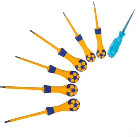 Lot de 7 tournevis magnétiques isolés avec stylo testeur de tension pour électricien, pointes cruciformes et pointes fendues 3 mm/5 mm/6 mm pour électr domestique