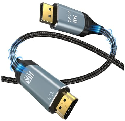 8K DP To HDMI Converter Cable 8K@30Hz 4K@120Hz Display Port 1.4 To 2. Connector For TV Computer Projector RX8000 RTX4080 Data Connection(3m)