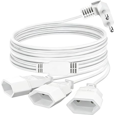 Cavo di Prolunga con Presa Piatta Cavo di Alimentazione Prolunga Europea 3M 250 V/2.5 A per TV PC Spina Computer Monitor Beamer Elettrodomestici Lampa (3 in 1 Cavo di Prolunga 3M)