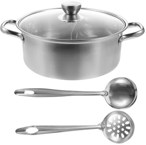 Homoyoyo 304 Stainless Steel Dual Hot Pot Binaural Stockpot 28cm Flat Bottom Cooking Pot with Lid and Handles for Home Kitchenware Suitable for Induction and Gas Stoves