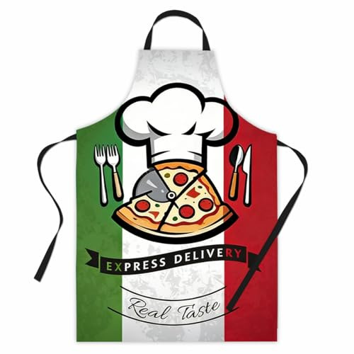 PBAHAUP pizzabäcker kostüm Küchenschürze herren, Lustige Kochschürze mit Italienischer Flagge, Lange Grillschürze für Männer, Backzubehör für Hobbybäcker, 1 Stück