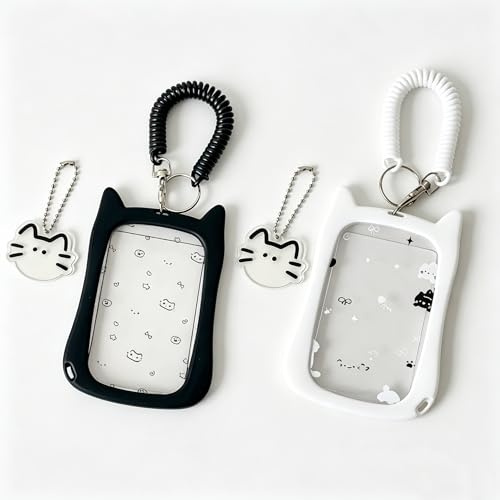 PLUSHCEWT 2 Stück Photocard Holder Kpop, Fotokartenhalter Ausweishülle, E | Ausweishalter mit Federkordel Karabiner, ID Card Holder Schlüsselanhänger für Idol Album Karten Studentenbus Karten