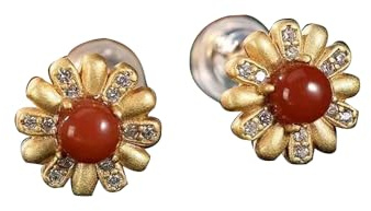 S925 Silver med Natural Red Jade Flower Ear Stud Örhängen för Kvinnor Yoga Äkta